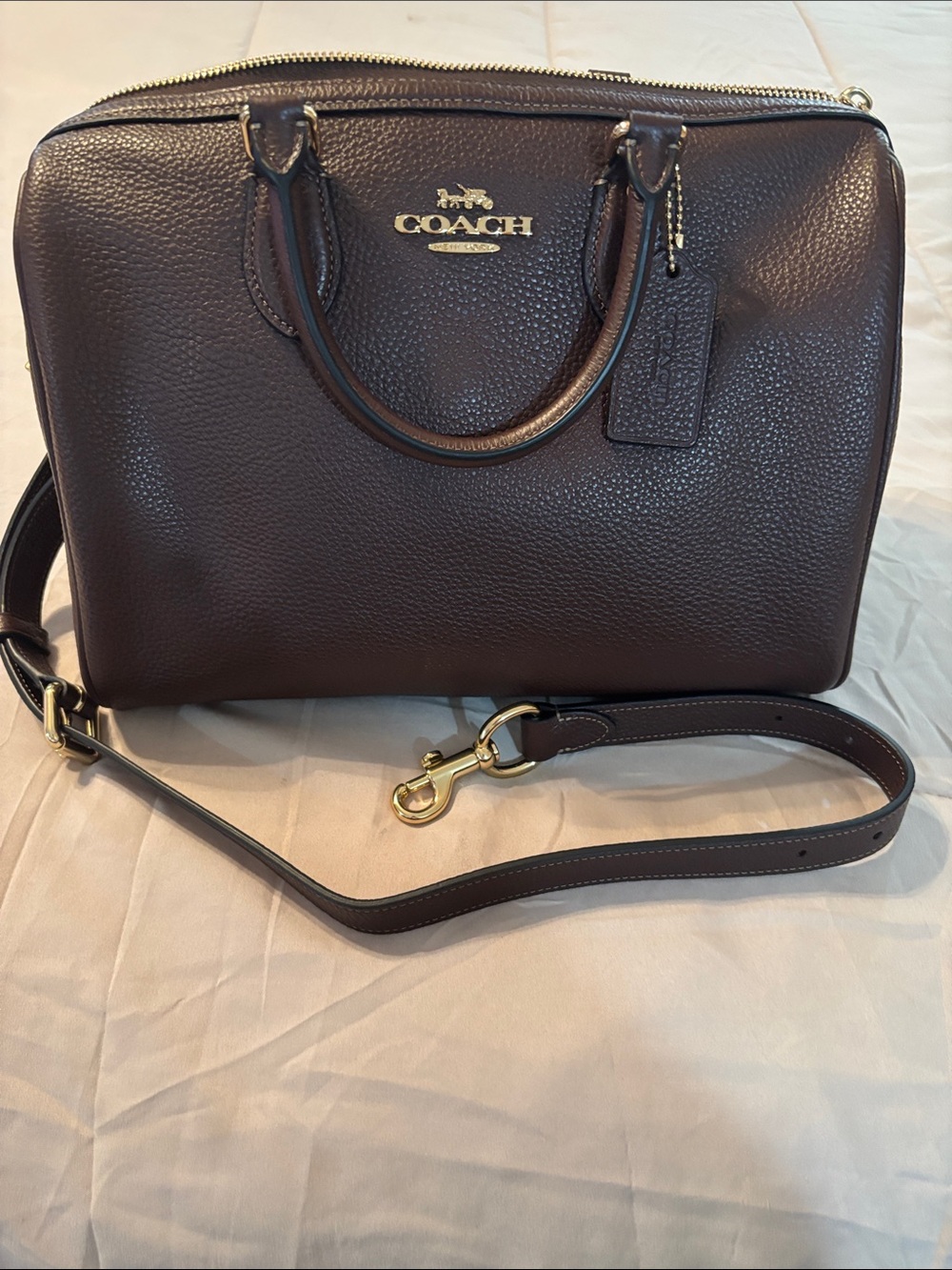 NEW!! COACH Rowan Large Pebbled Leather Satchel Bag in Maple